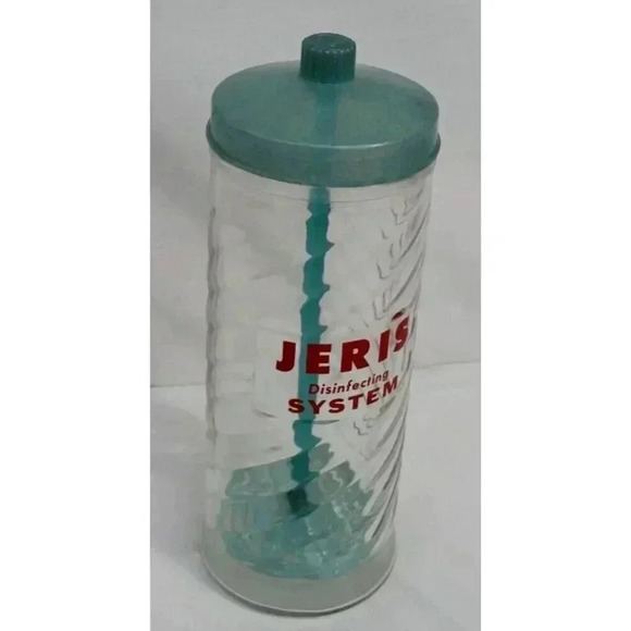 Vintage Jeris Disinfecting System Glass Jar Barbershop Hazel Atlas Disinfectant - Picture 3 of 4